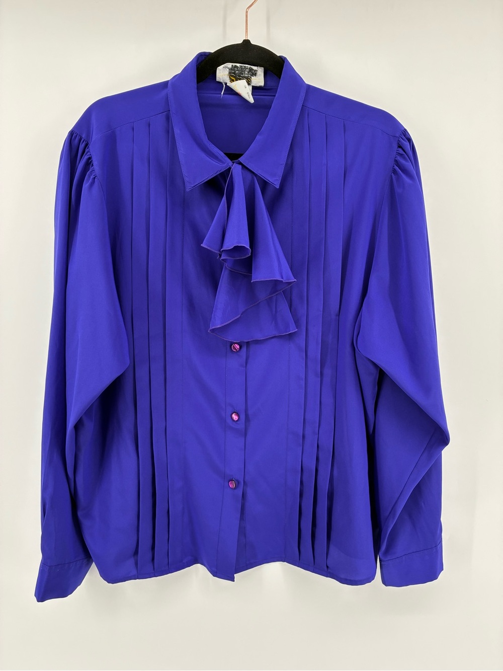 Women's Purple Ruffle-Neck Pleated Blouse